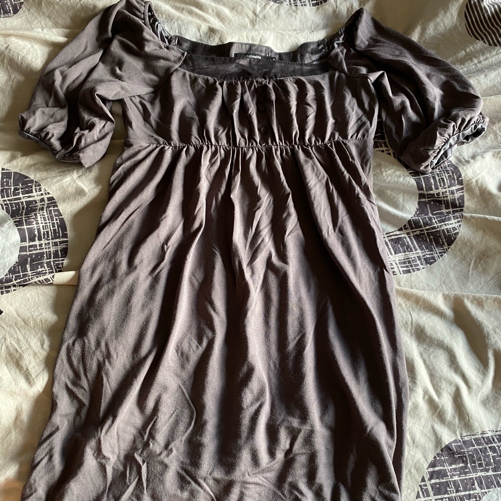 New ruched charcoal puff sleeve dress